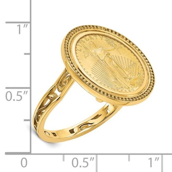 14k Gold Ladies' Ring with Polished, Beaded Mount and American Eagle Coin Bezel - Picture 2 of 2